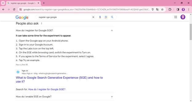 ภาพขั้นตอนการขอเปิดทดสอบ SGE บนเว็บไซต์ Google